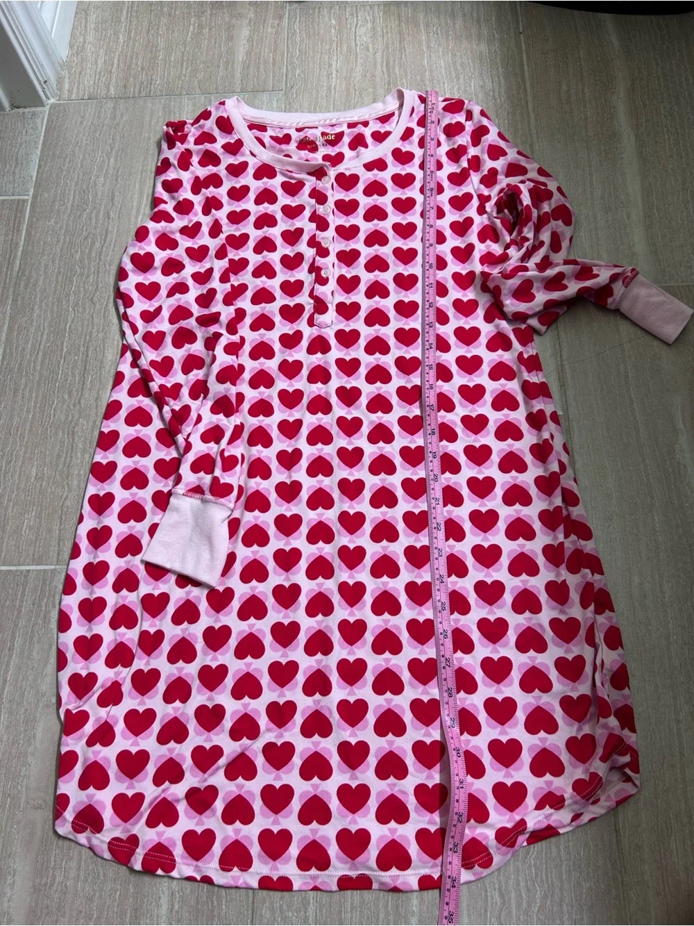 Kate Spade Pink Heart-Print Long Sleeve Pajama Nightgown